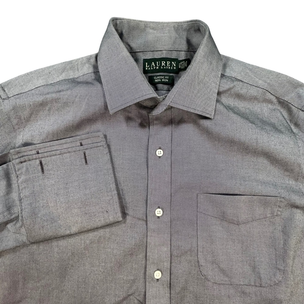 Lauren Ralph Lauren Button Up Dress Shirt Men Sz 16.5 34/35 Non Iron Gray Cuffed